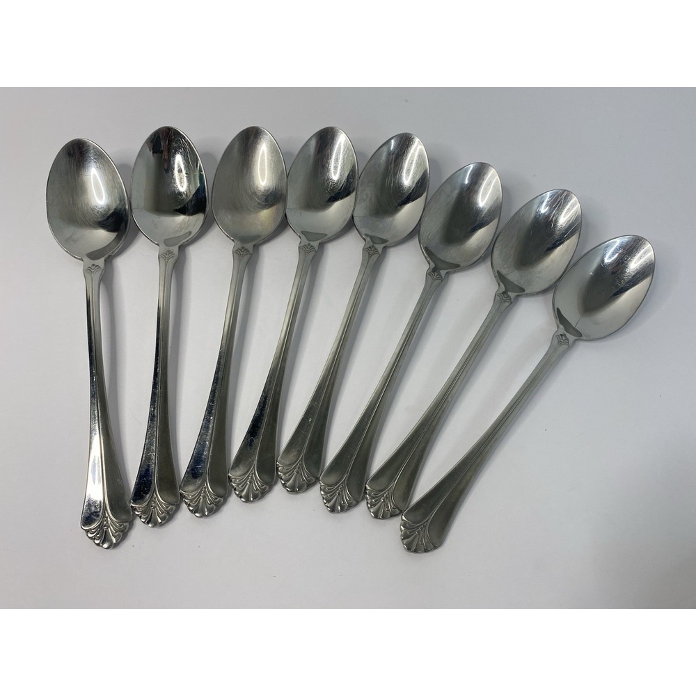 Towle Santa Barbara 18/8 Stainless Flatware Lot of 8 Soup Spoons Glossy China
